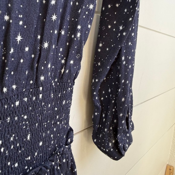 Rails Jasmine Navy Nova Star Print Smocked Waist V Neck Mini Dress MEDIUM - Picture 10 of 12
